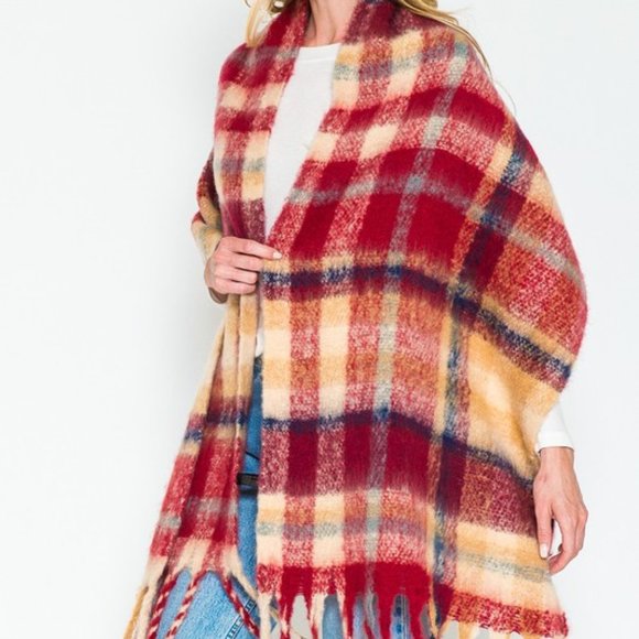 Softer than Cashmere Plaid Scarf, Red, Navy, Camel, Off White - Picture 5 of 11